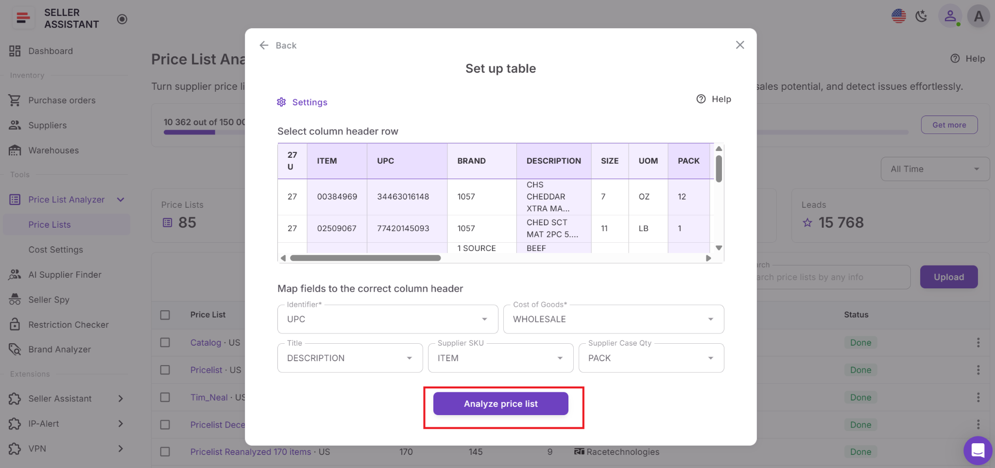 Step 4. Start bulk catalog analysis