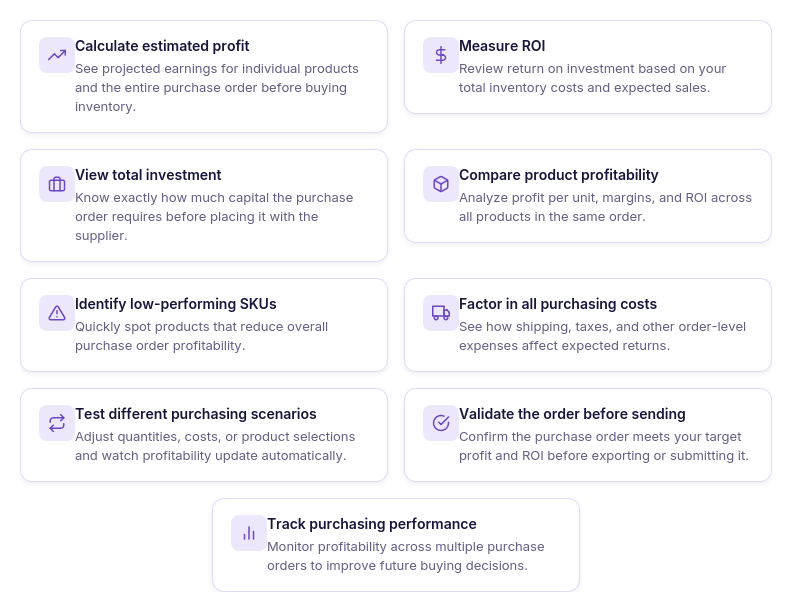 PO Profitability Calculator functionality