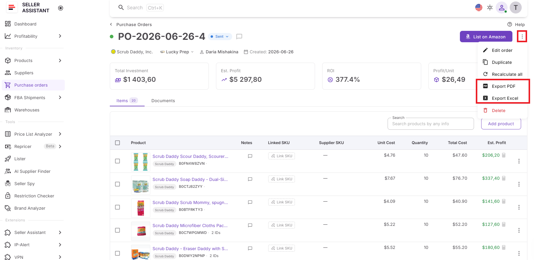 Send the purchase order with Purchase Orders Module