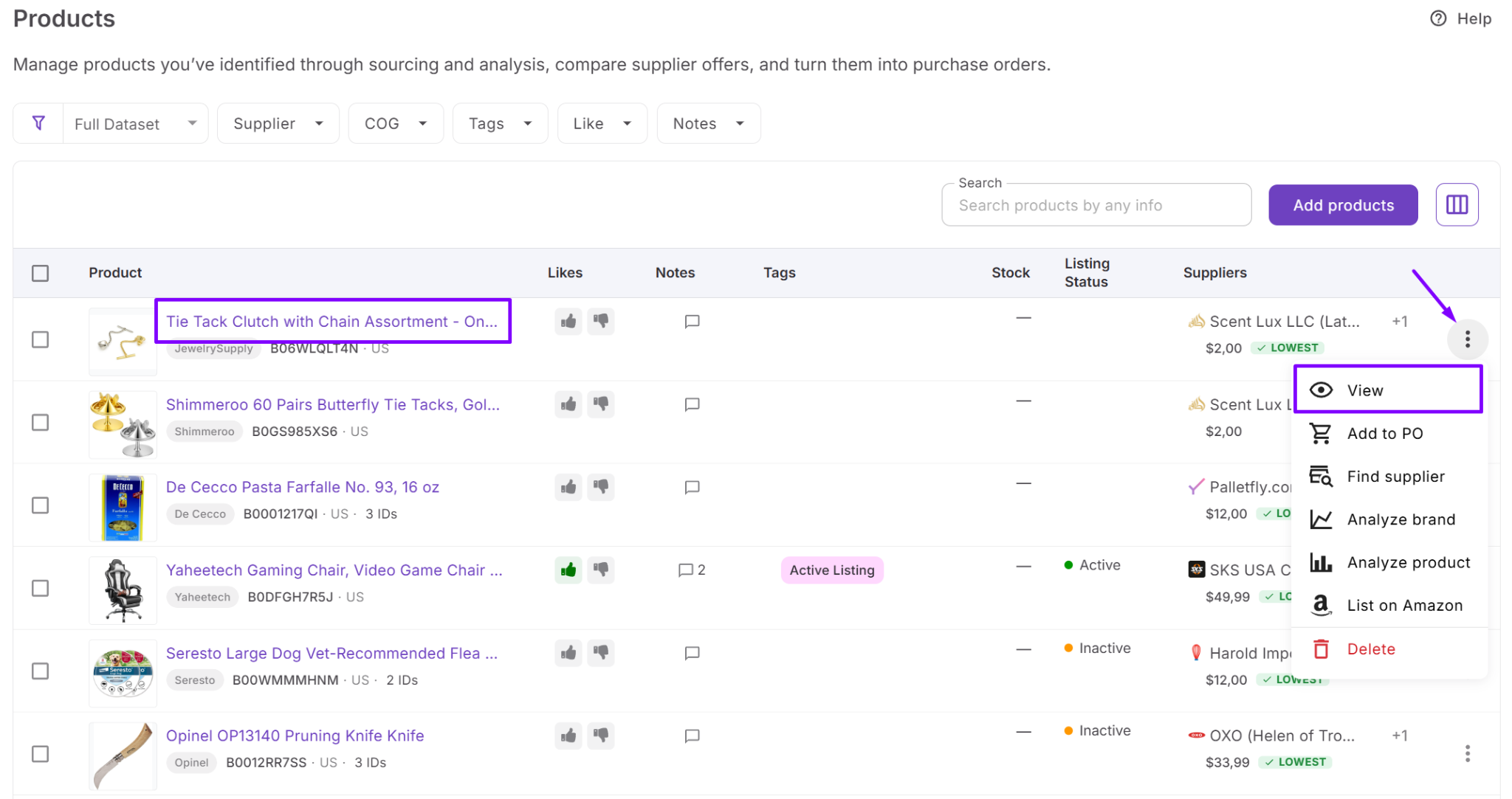 Seller Assistant's Product Database
