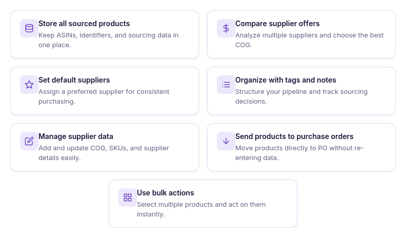 Product Database functionality