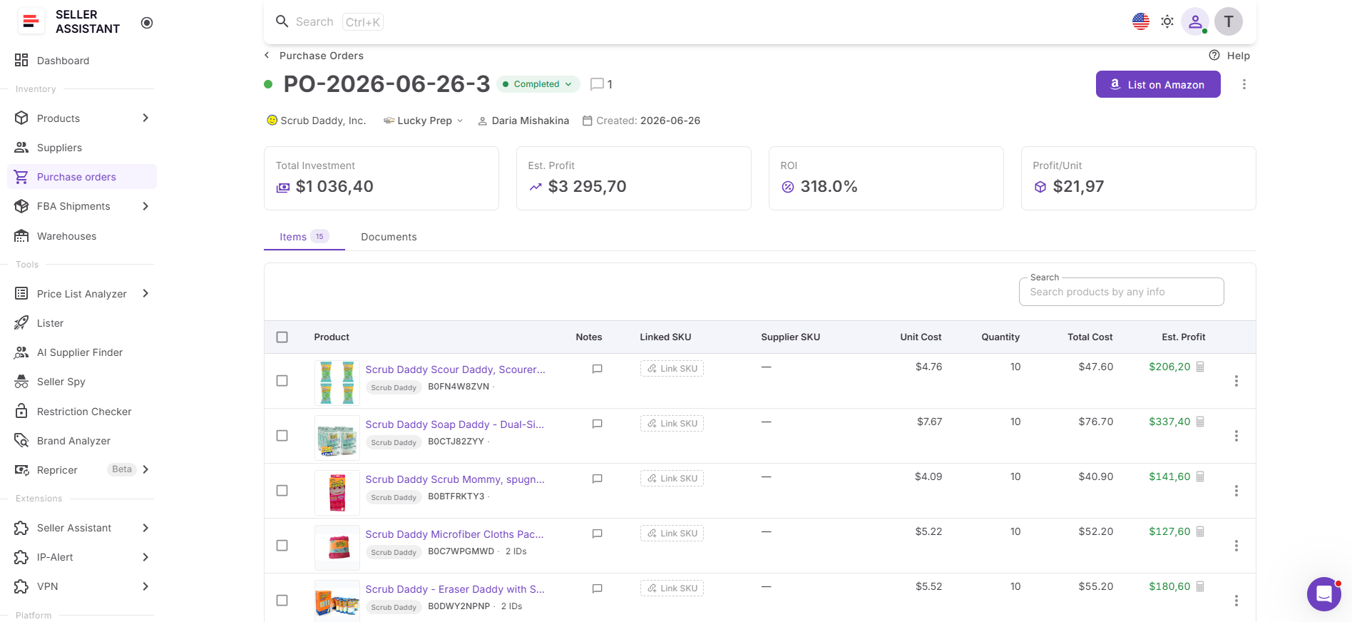 Seller Assistant's Purchase Orders Module
