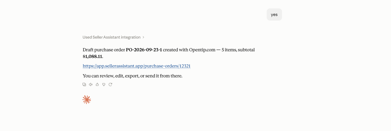 Step 7. Continue selected products into the Purchase Orders workflow - confirmation