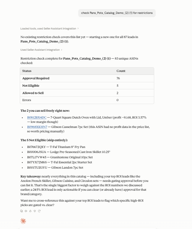 By connecting the assistant with supported Seller Assistant data and operations, sellers can investigate the actual products
