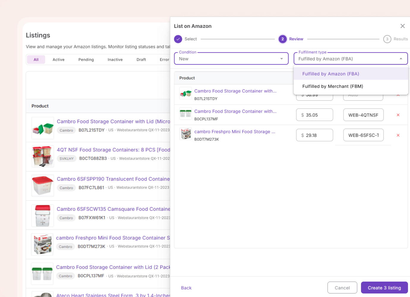Detalles del listado