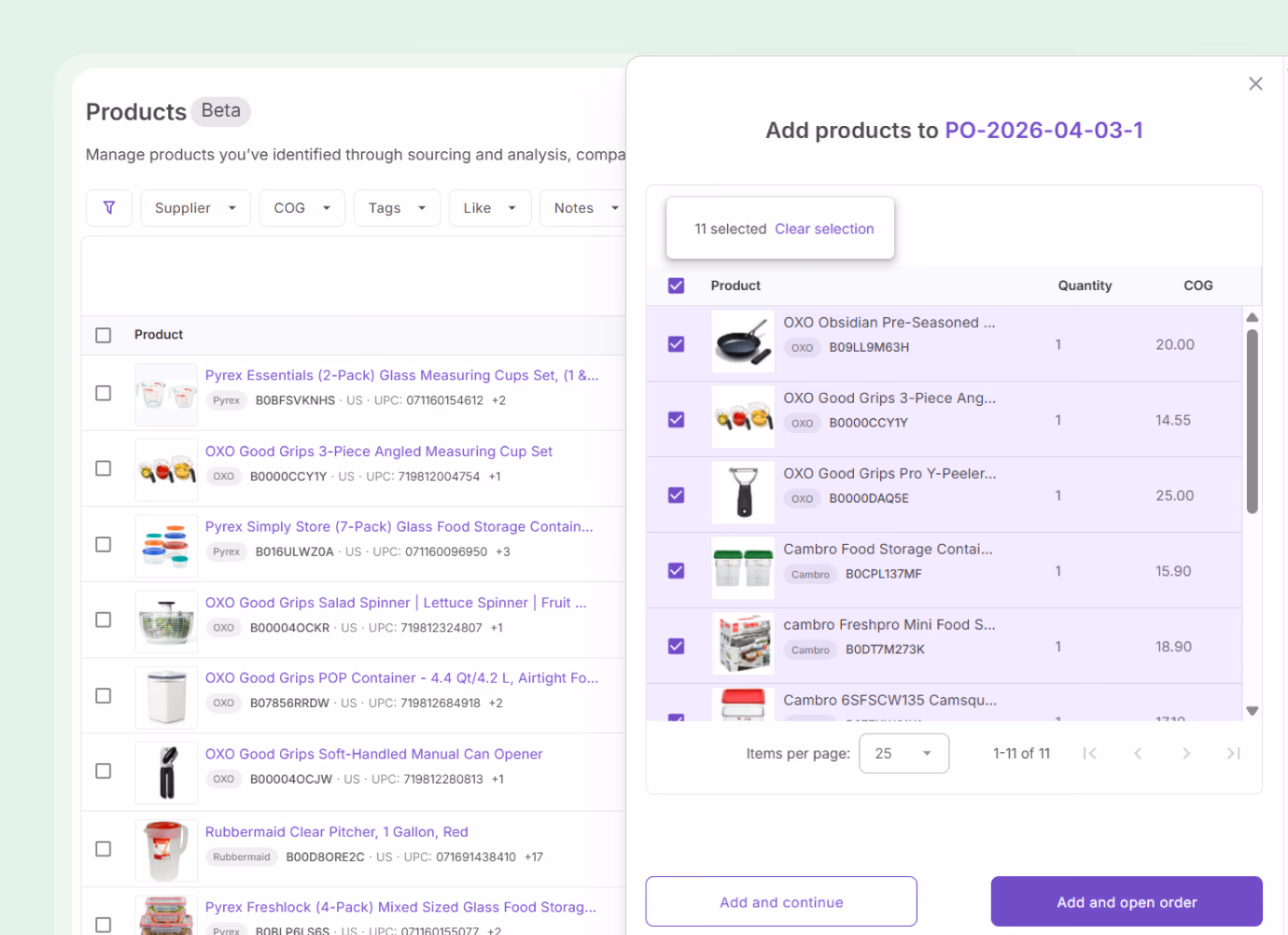Product quick actions