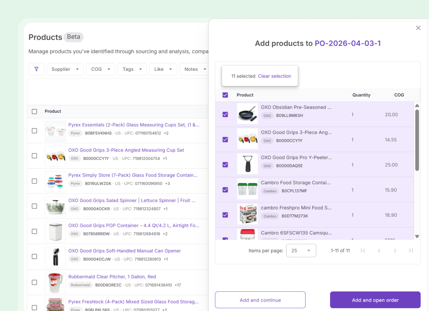 Product quick actions