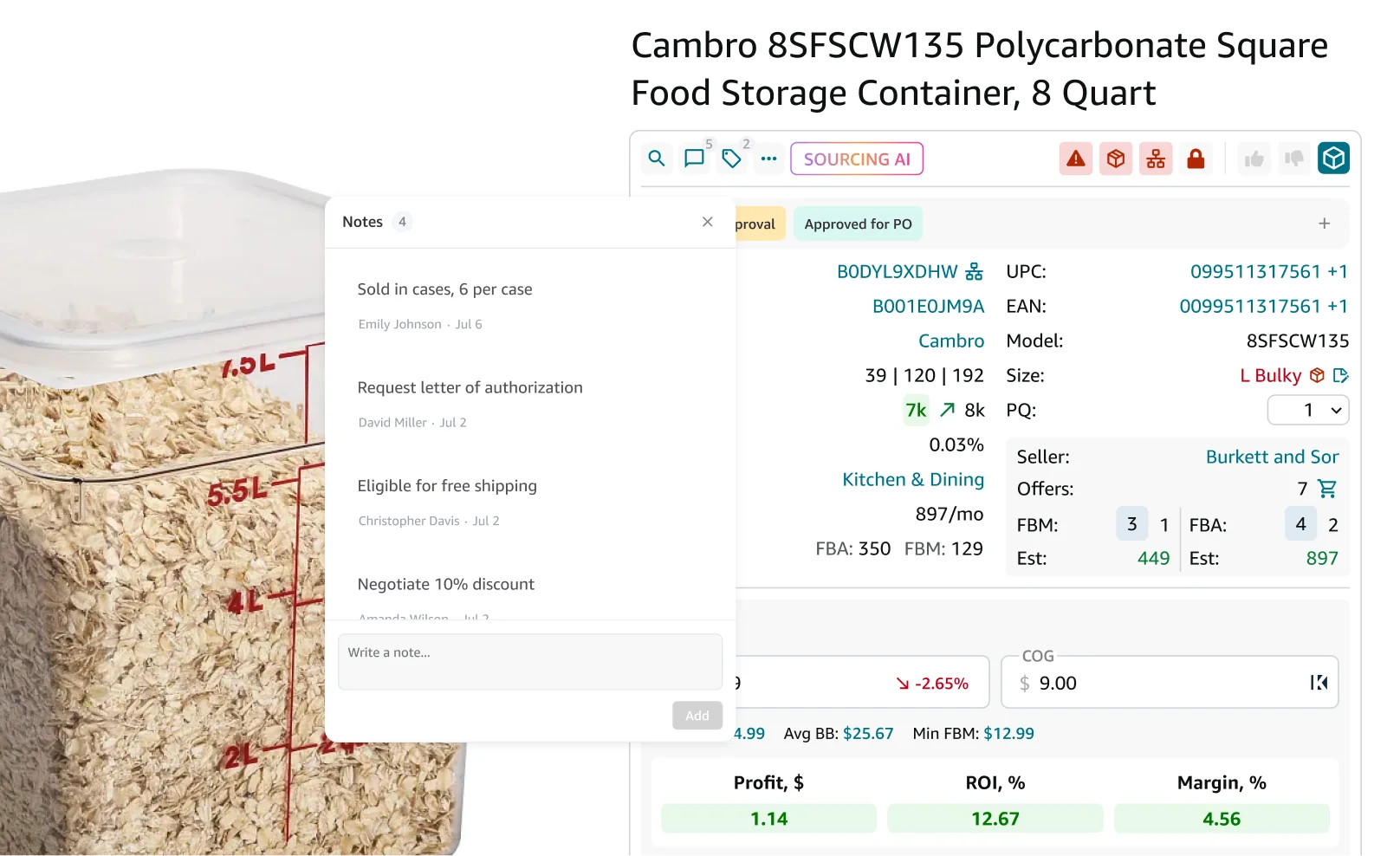 VA sub-account running the Seller Assistant Extension with shared notes