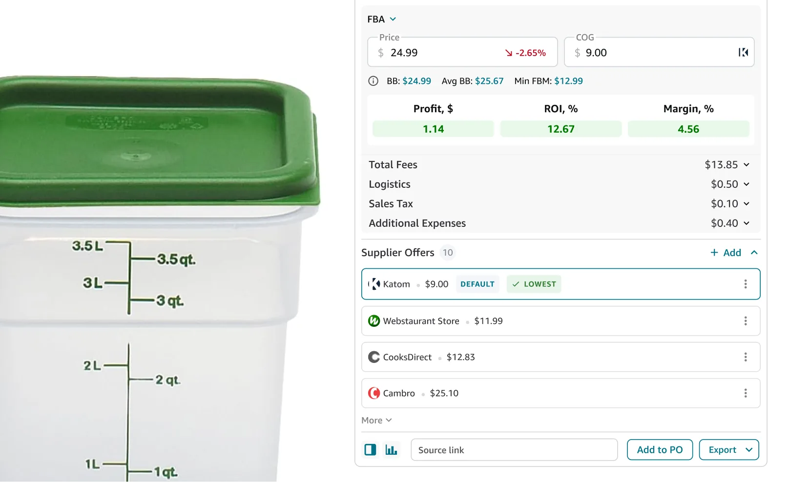 Supplier offers compared side by side