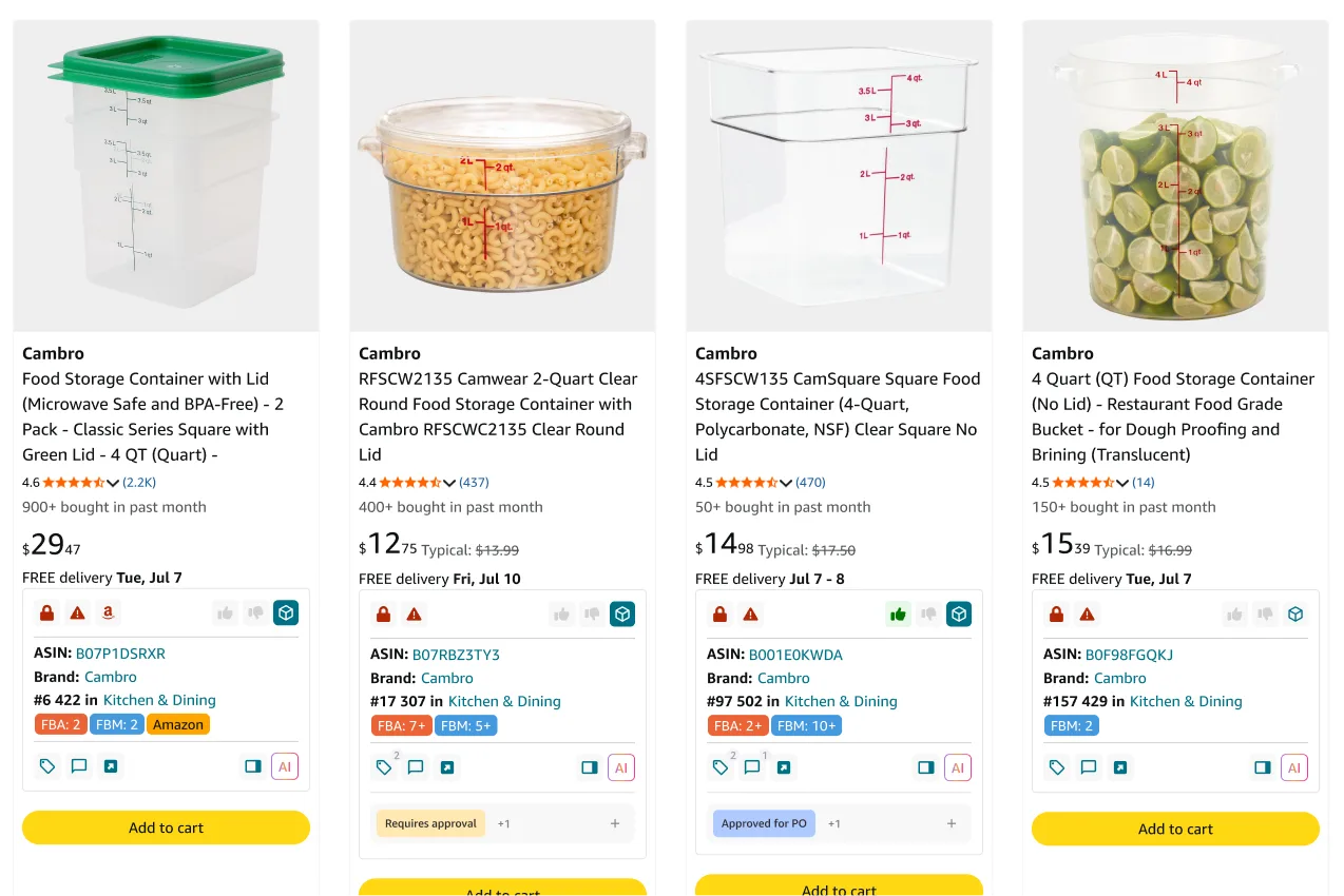 Quick View on an Amazon search page