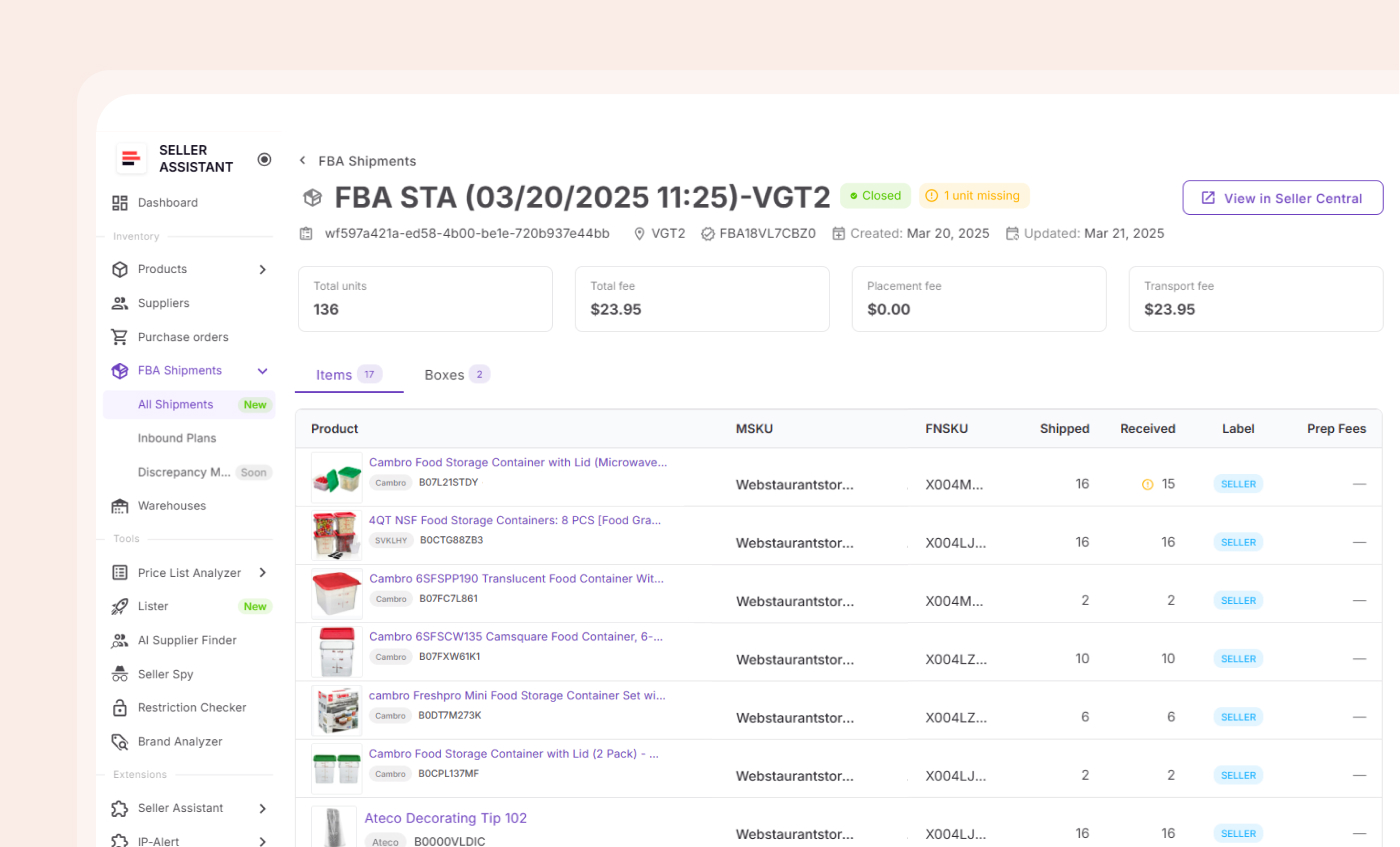Track inbound FBA shipments