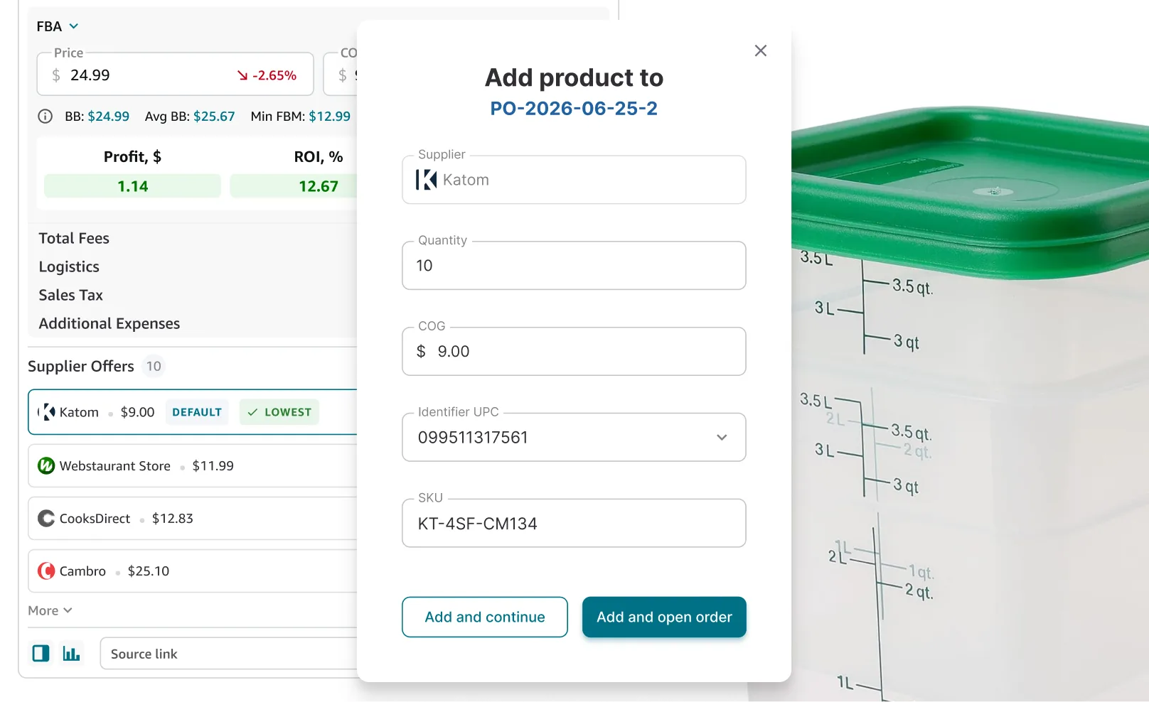 AI Supplier Finder search results pre-filled with the product brand