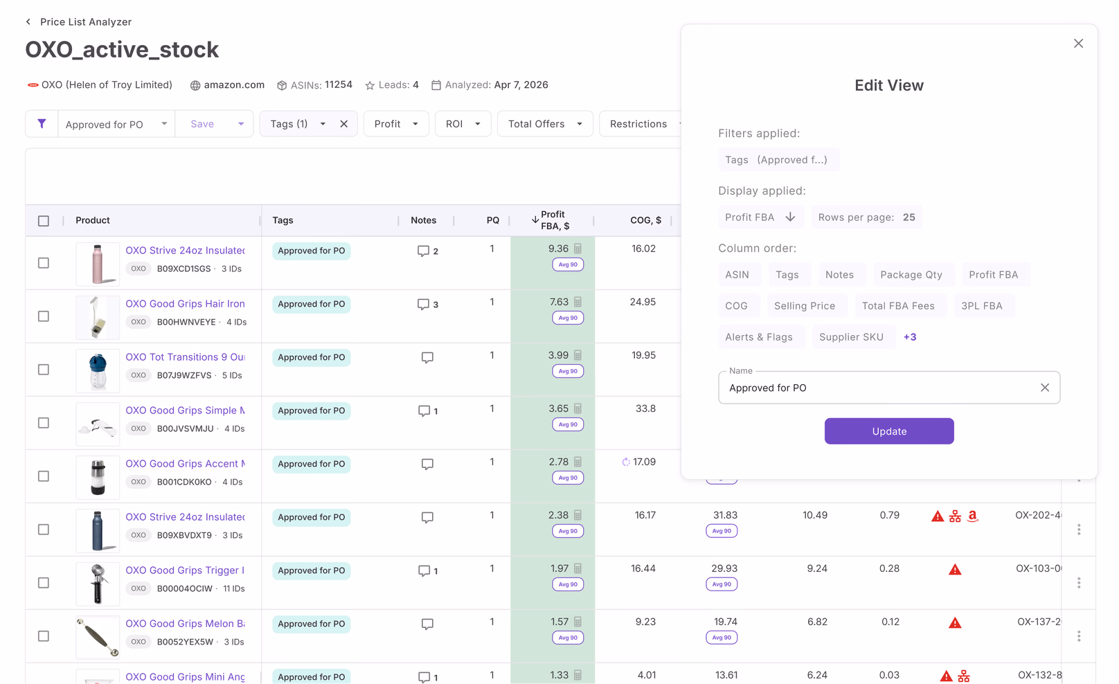 Your table setup, ready for every price list