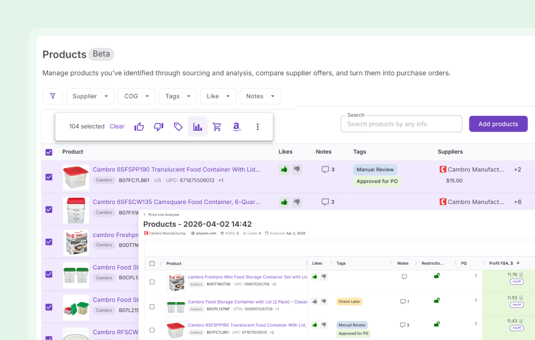 Send to Price List Analyzer