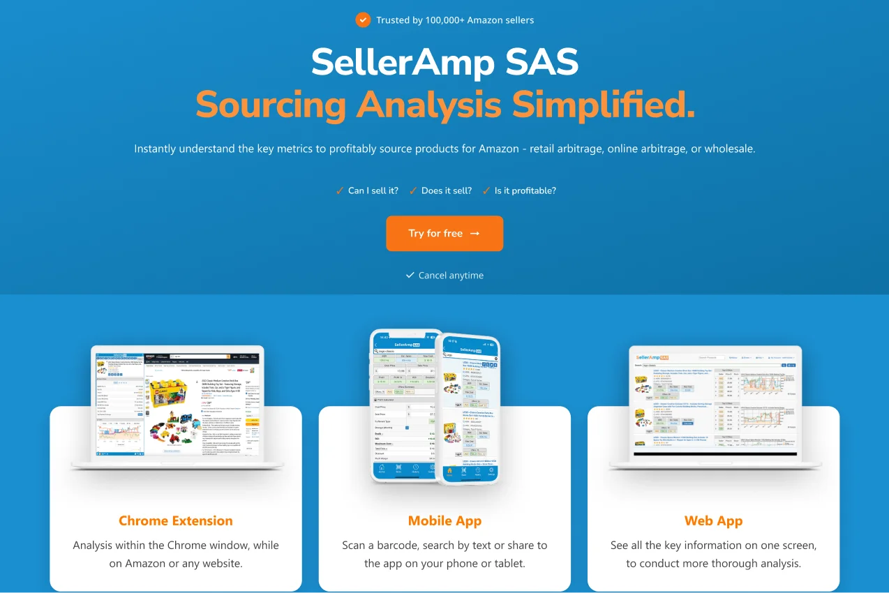 SellerAmp SAS marketing website homepage