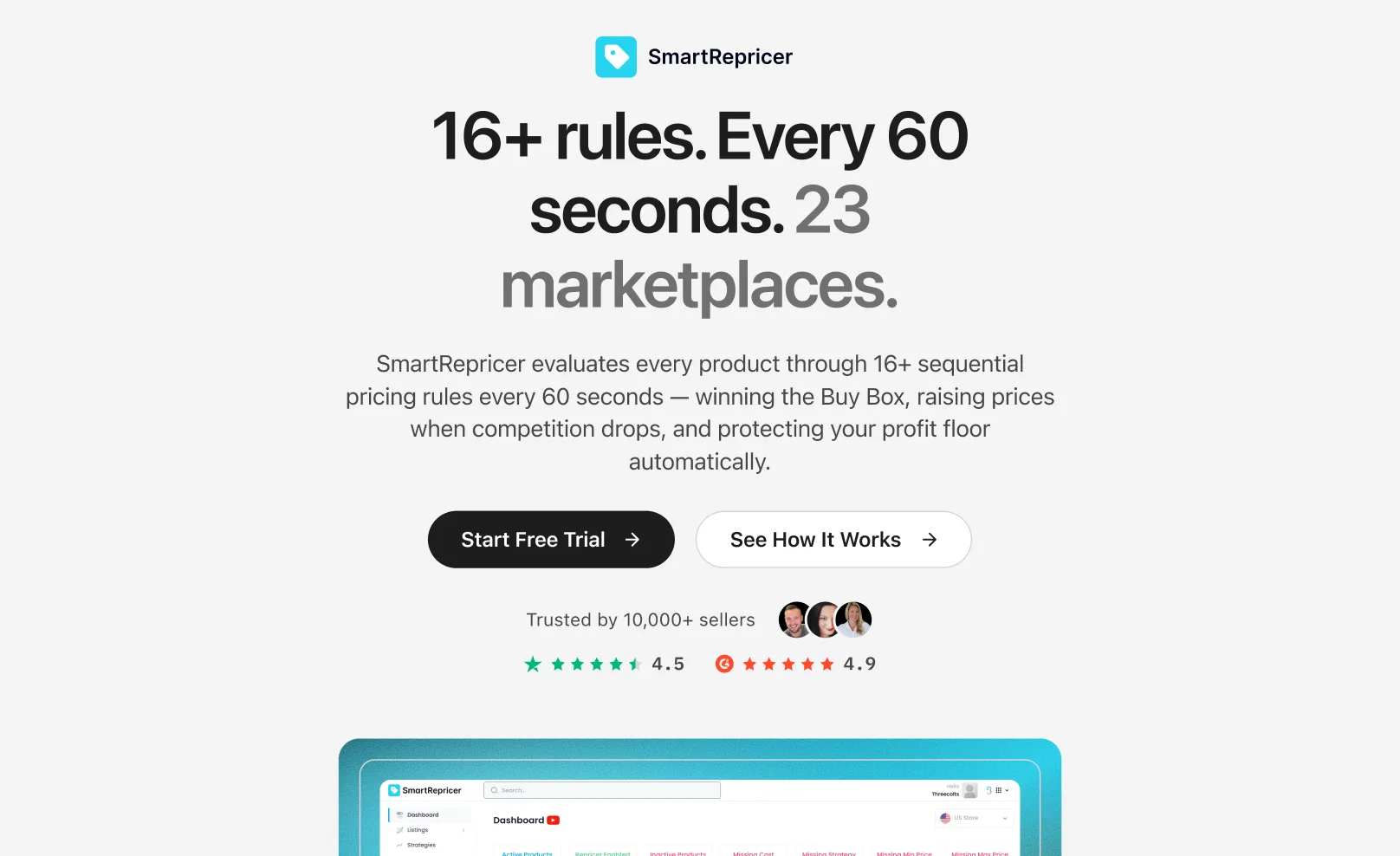 Página de inicio del sitio de SmartRepricer