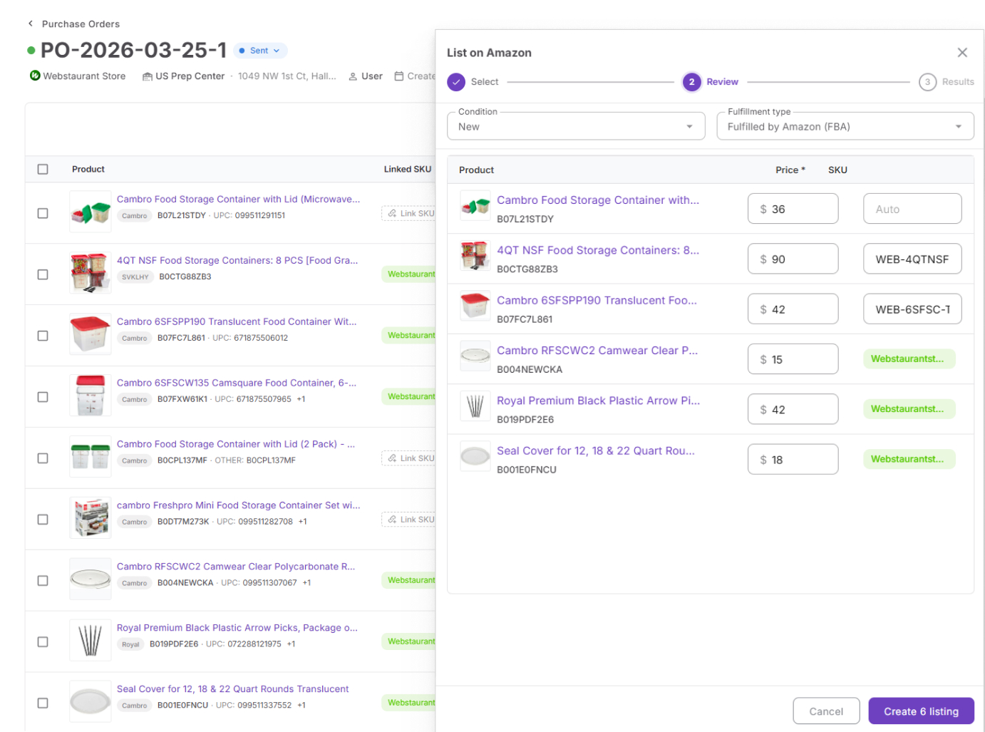 Bulk listing direct from purchase order