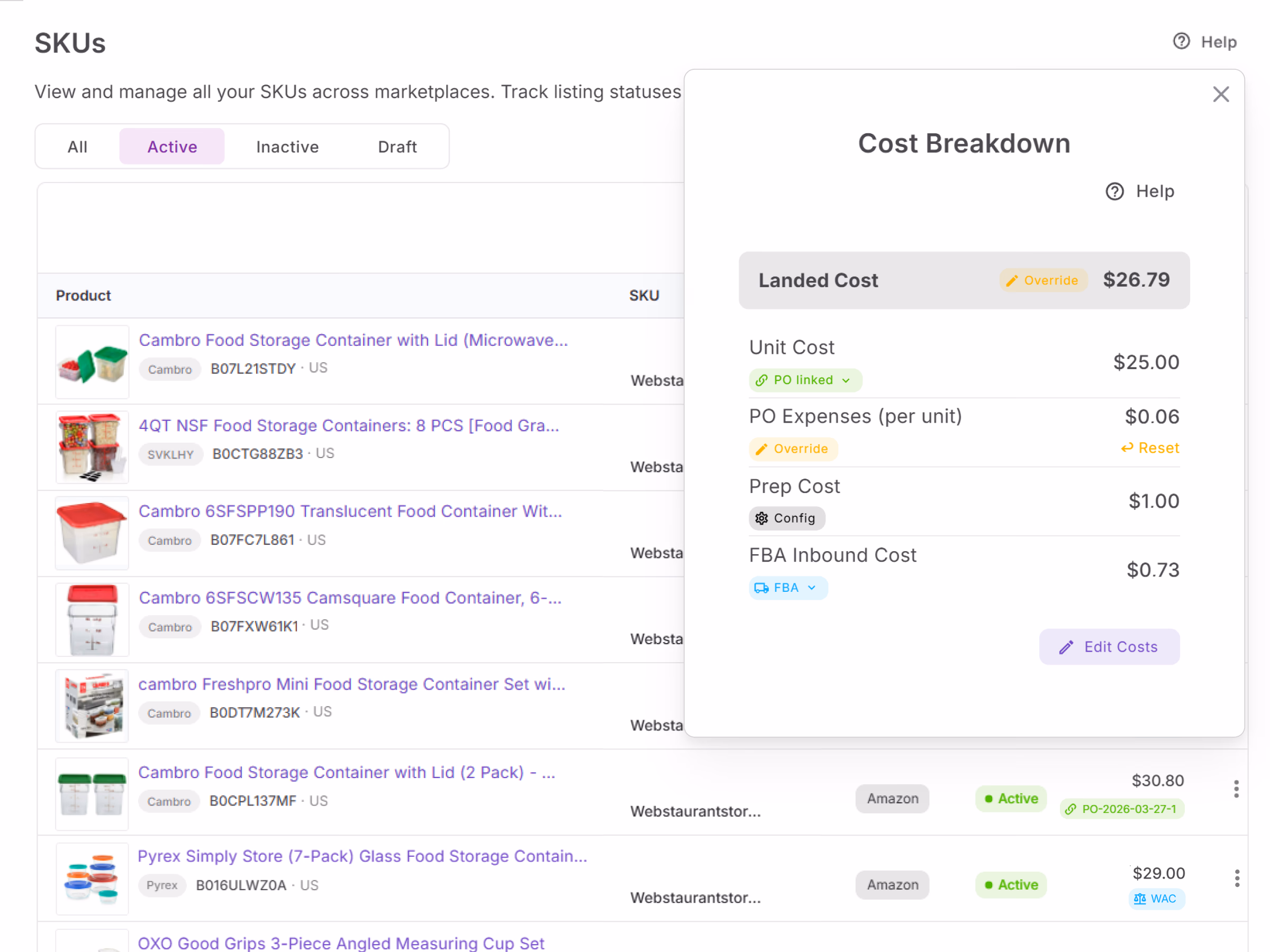 Your actual landed cost, not an estimate