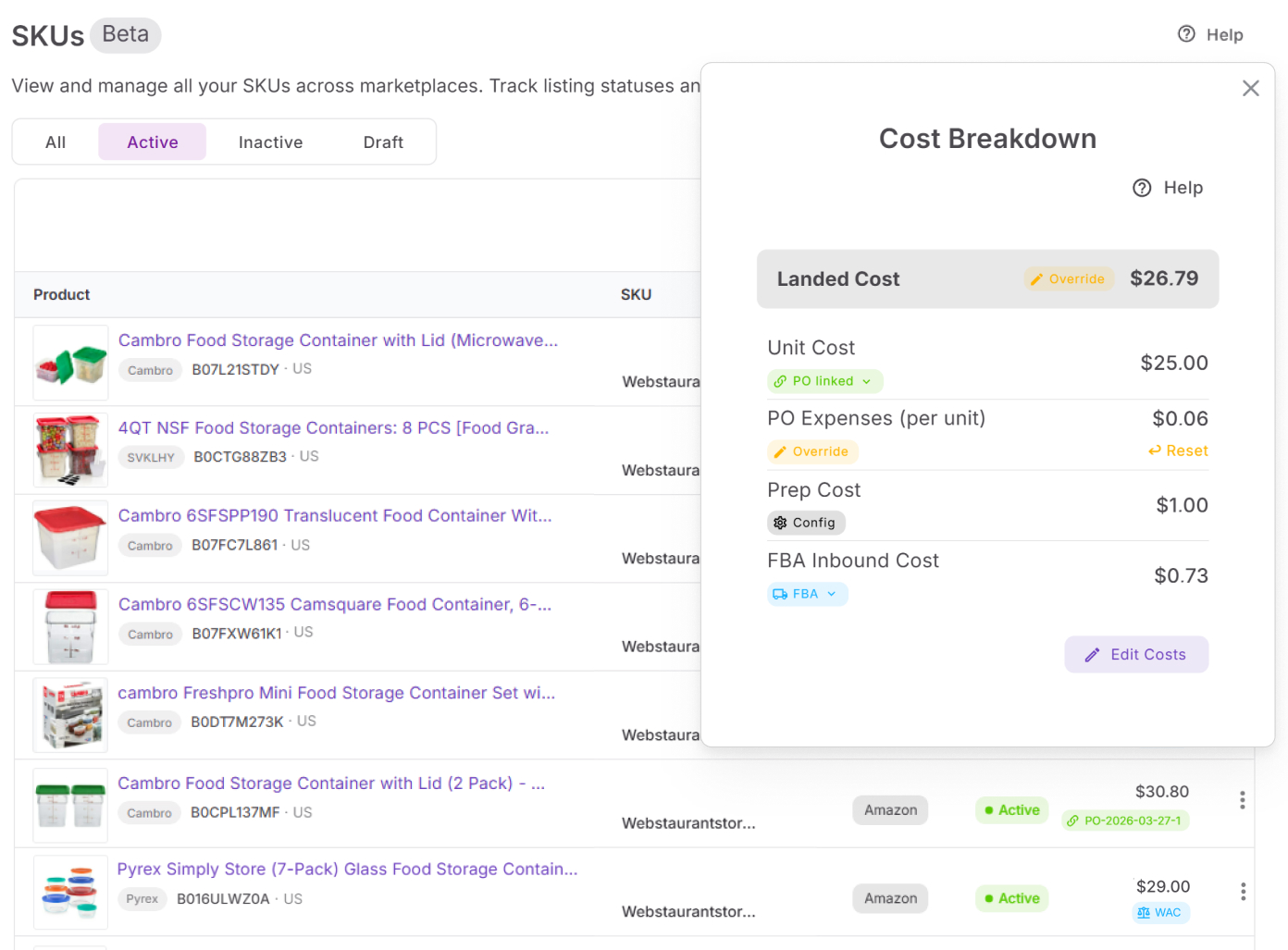 Your actual landed cost, not an estimate
