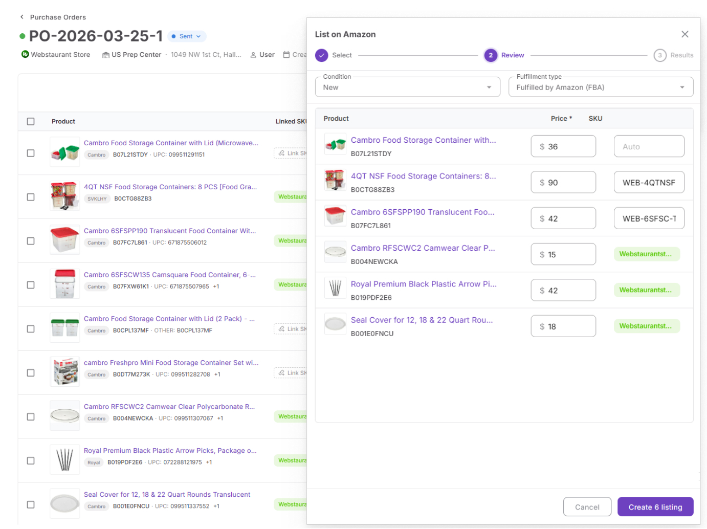 Shortlist to PO to listing, instantly